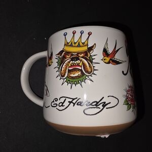 Ed Hardy White Mug with Bulldog and Tattoo Art